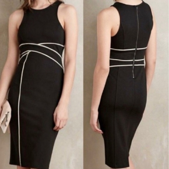 Anthropologie Maeve Catalina Black White Pencil Business Sheath Sleeveless Dress - Picture 1 of 9